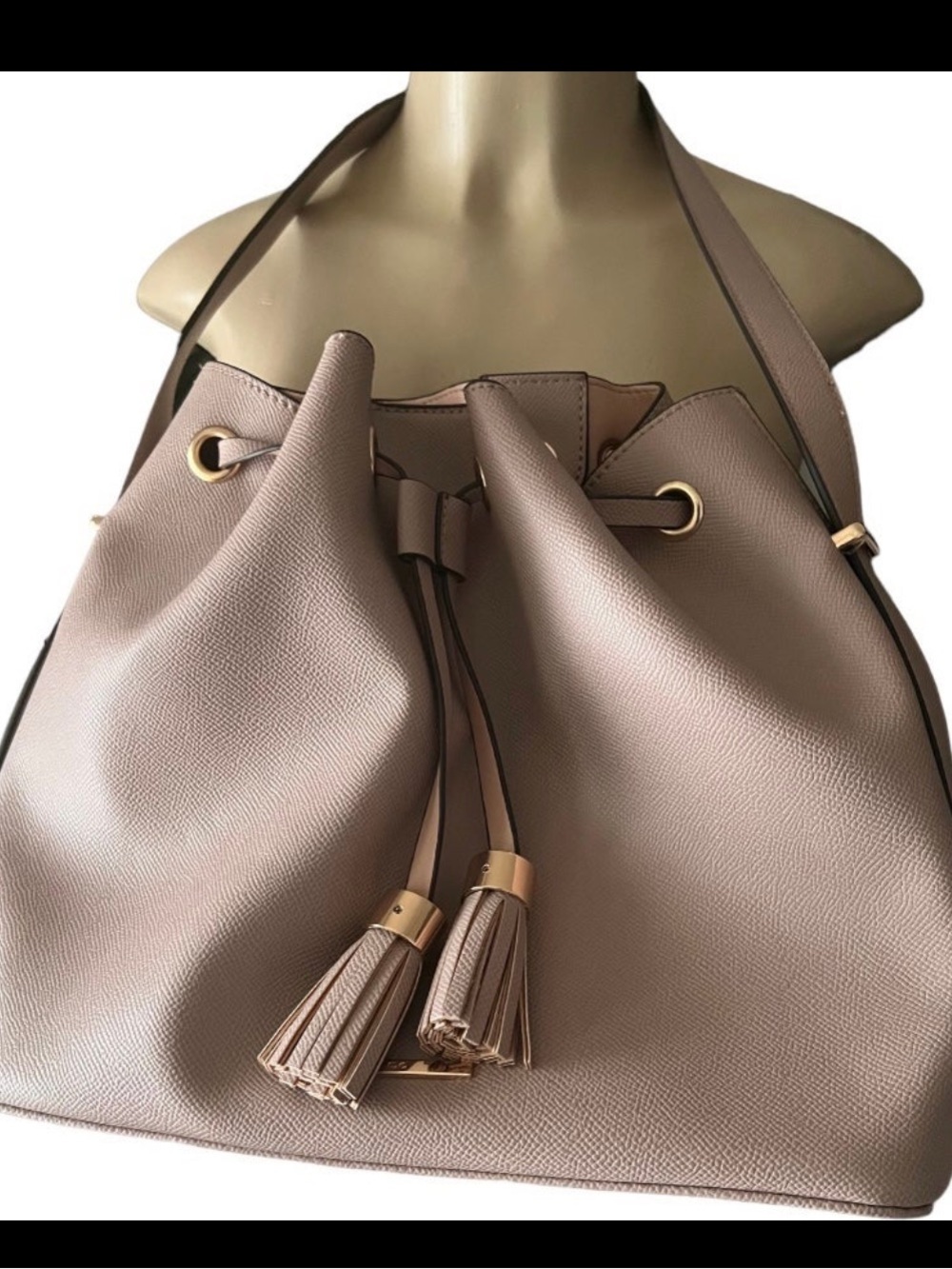 Aldo Blush Drawstring Bucket Bag with Tassel